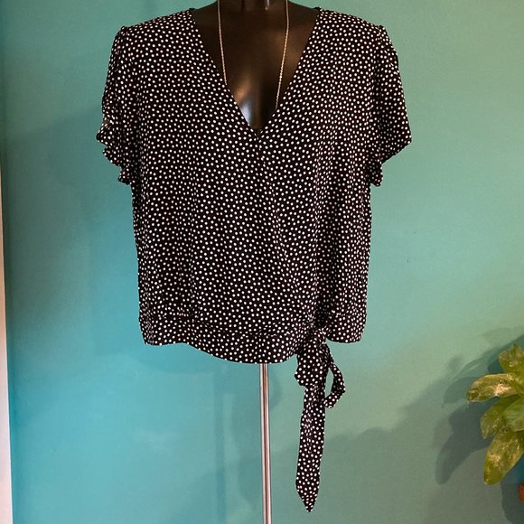 Polka Dot Cropped Faux Wrap Top - Picture 1 of 3